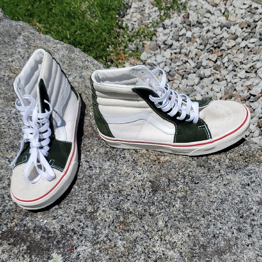 Vans White and Green Off White Forest Green SK8 HI Suede Sneakers